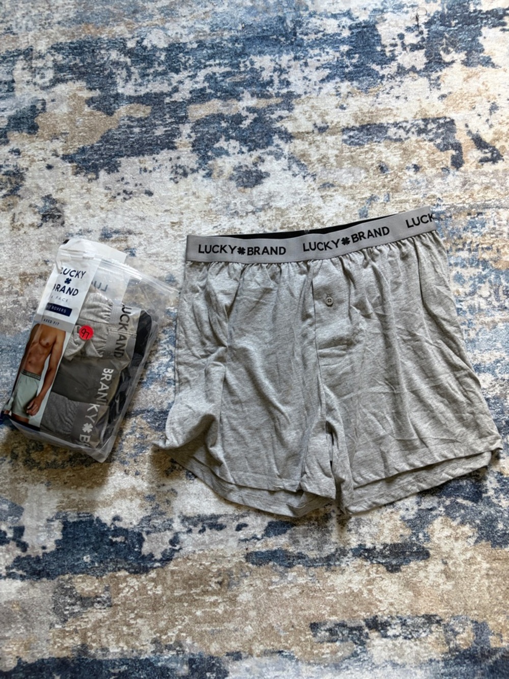 Lucky Brand Light Gray Knit Boxer Shorts with Logo Waistband